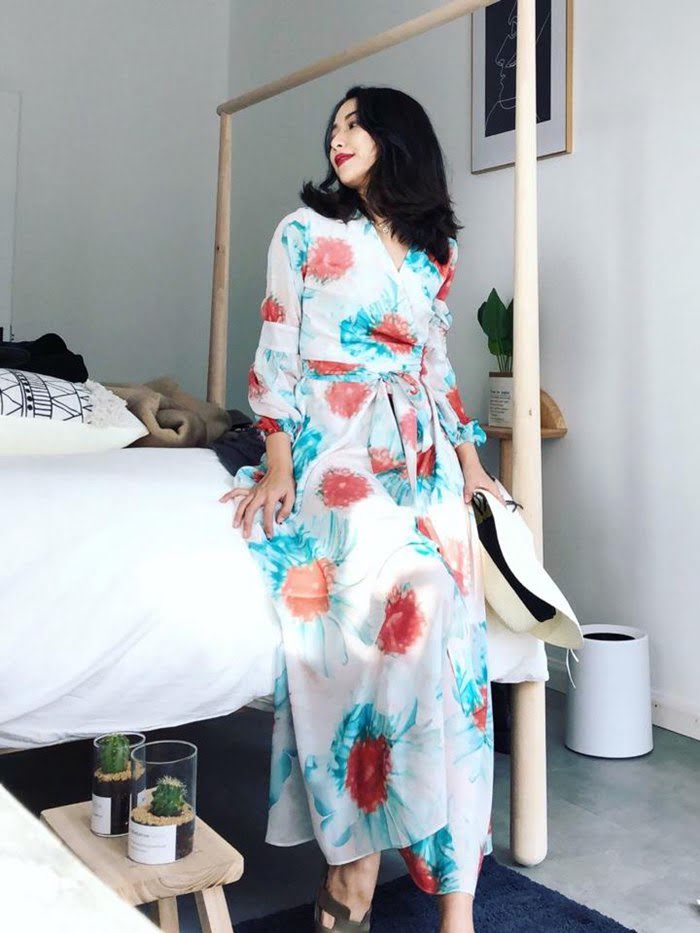 Chanel香奈兒 法國專櫃同步新款 泡泡袖 大氣水墨畫暈染 數碼印花長裙 高腰節版型  xly1213